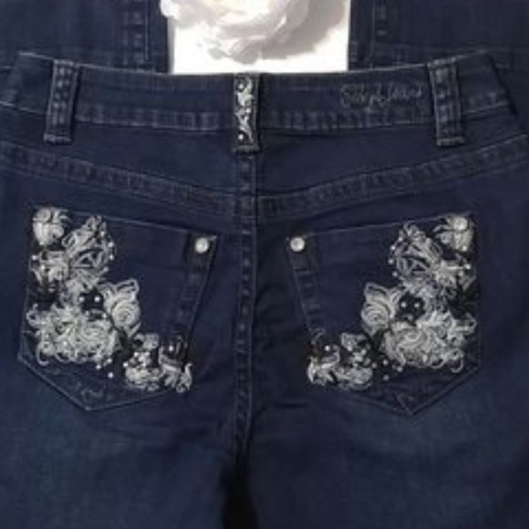 Ethyl jeans woman's dark blue embellished classic denim SZ 4 - Picture 4 of 6